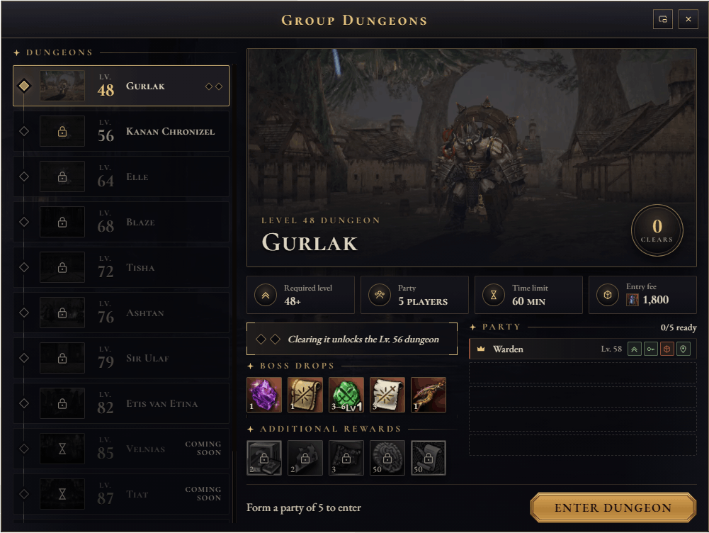 Group Dungeons interface