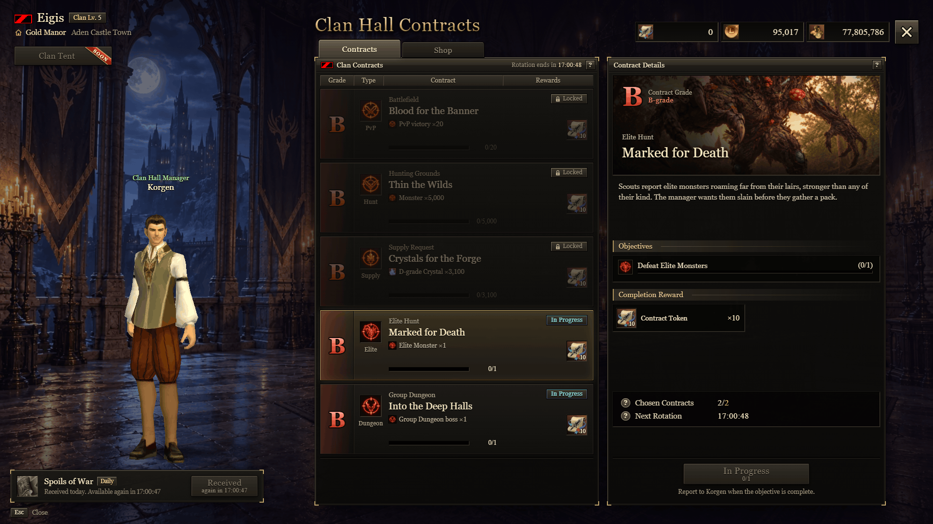 Clan Hall Daily Contracts & Contract Token Shop