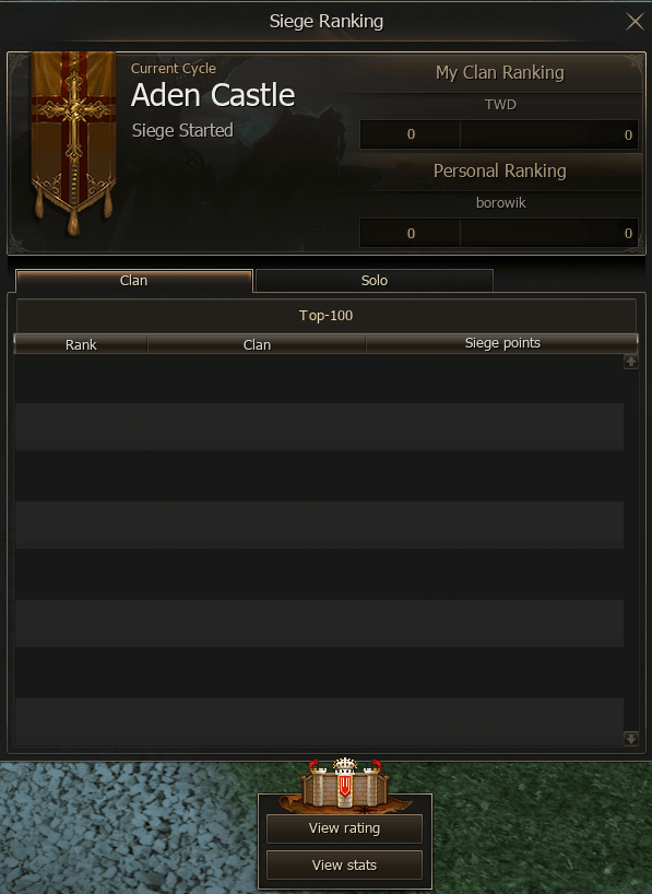 Siege Rating showing current clan and alliance points