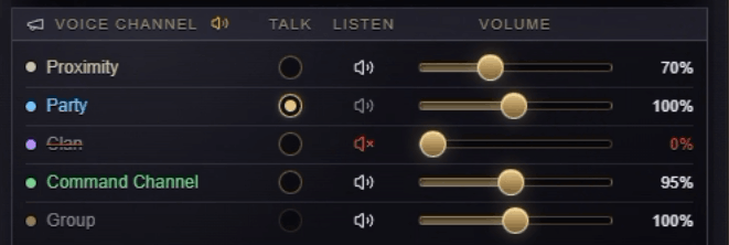 Voice Chat interface and channel controls